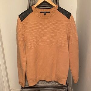 GUESS Men's Camel Sweater with Black Shoulder Detail
